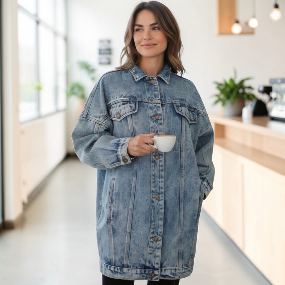 Tango Vintage Style Washed Denim Jacket Or Dress Marble Acid Wash Coat Unisex